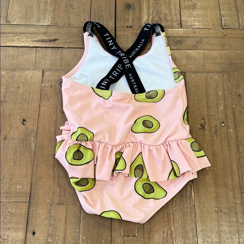 Tiny tribe pink avocado skirted one piece swim suit girls 12-18 months